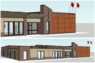 Exterior design images of the County Office. The construction project has been awarded to Reed Atwood Builders for the tendered price of $1,739,000. A total of $2 million has been budgeted for the project to cover hazmat and contingency costs. The renovat