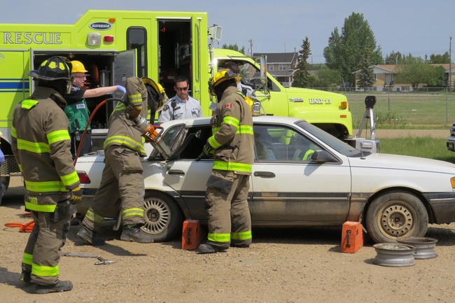 The Traffic Safety Committee organized a mock collision for Ryley School Students.